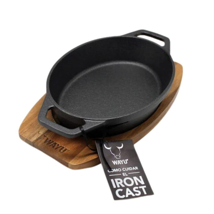 Cacerola iron cast con base de madera Wayu