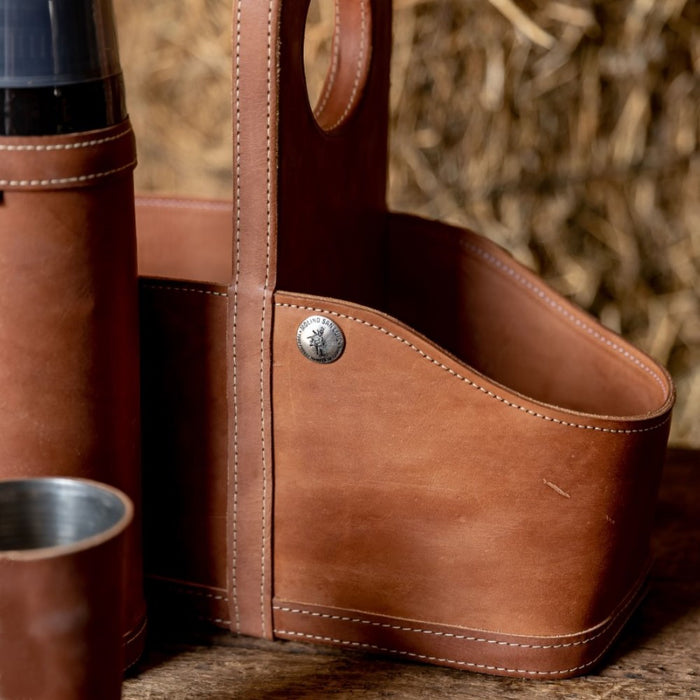 Porta matero cuero natural y madera