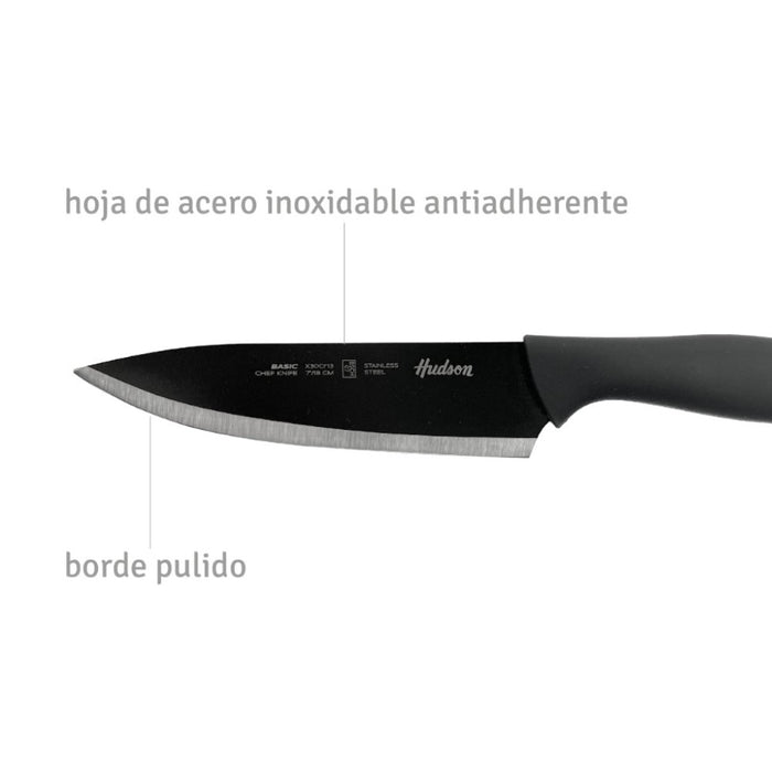 Set de 4 cuchillos línea basic inox con antiadherente negro