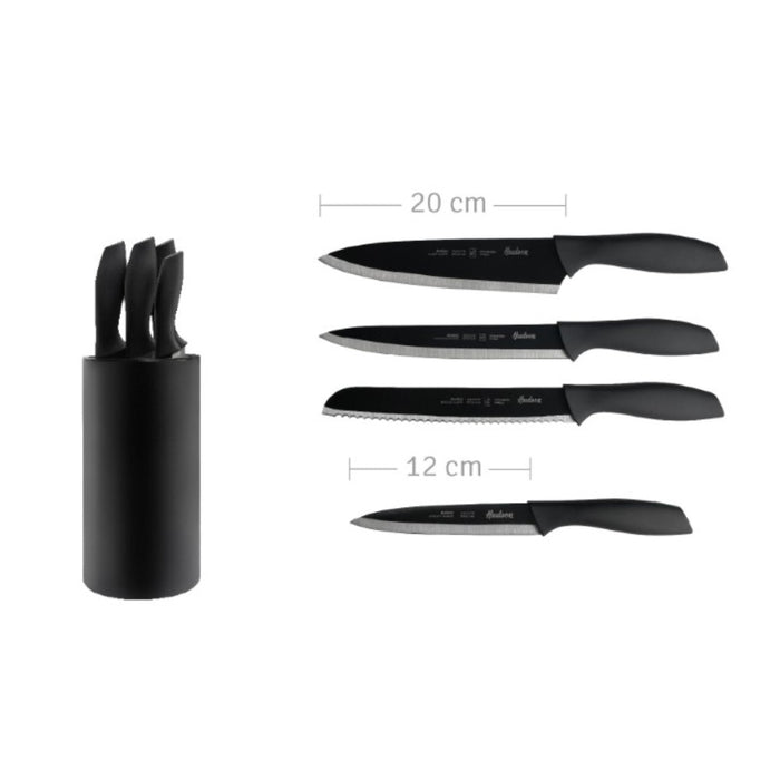 Set de 4 cuchillos línea basic inox con antiadherente negro