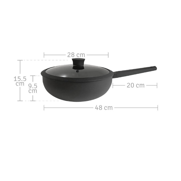 Wok de aluminio con antiadherente y tapa de cristal 28 cm