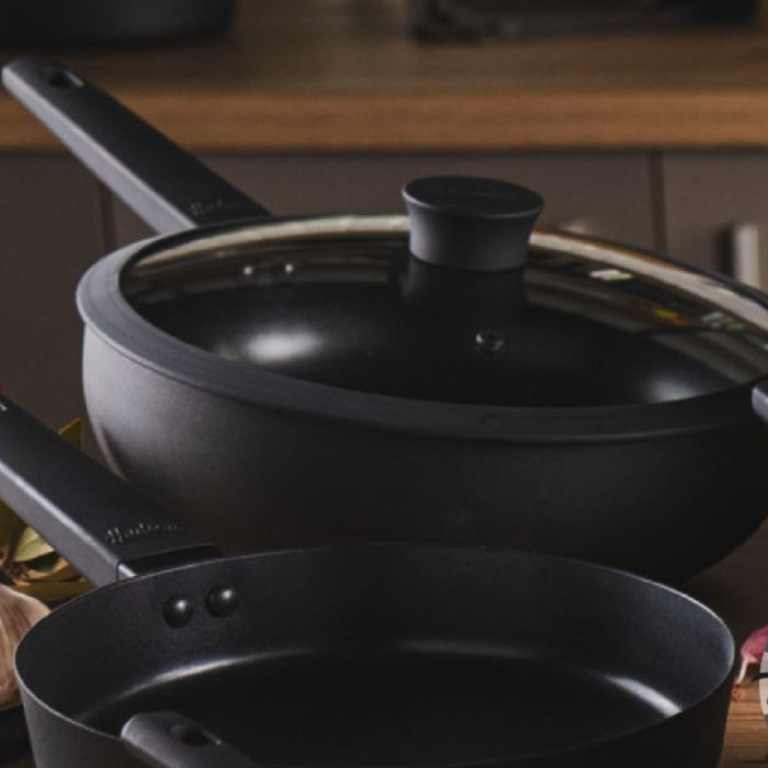 Wok de aluminio con antiadherente y tapa de cristal 28 cm