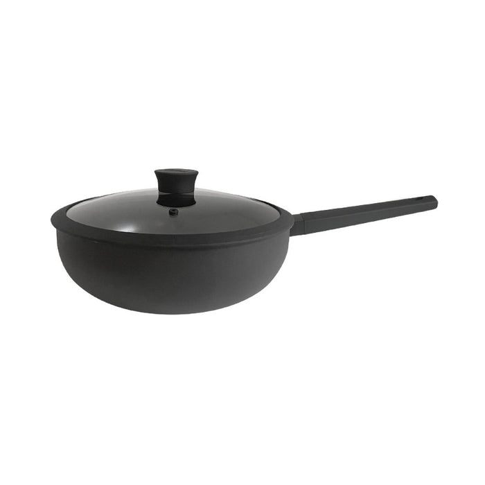 Wok de aluminio con antiadherente y tapa de cristal 28 cm