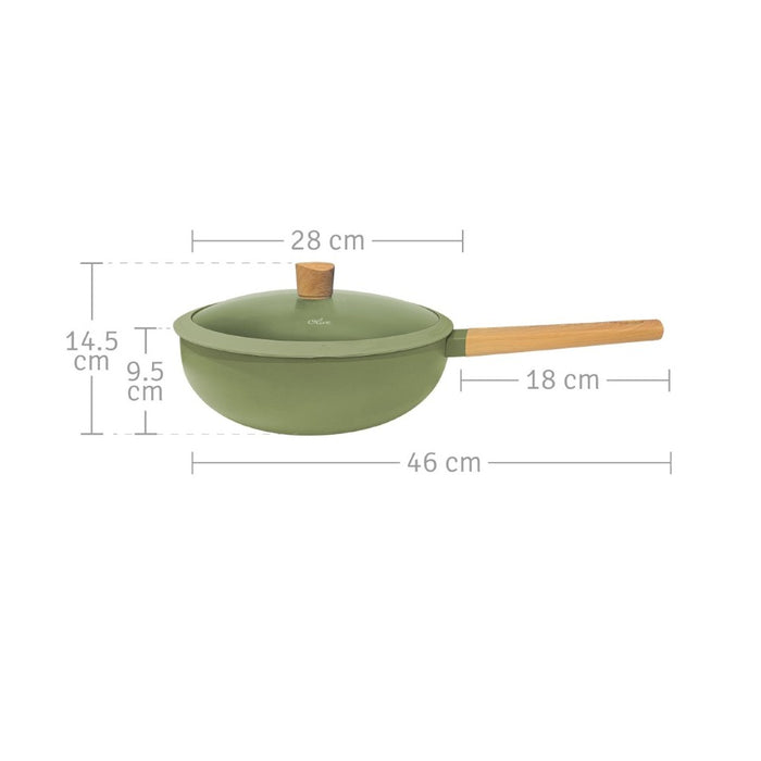 Wok de aluminio con antiadherente olive con tapa 28 cm