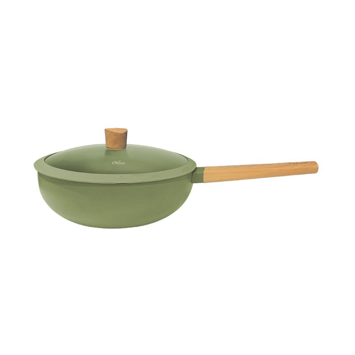 Wok de aluminio con antiadherente olive con tapa 28 cm